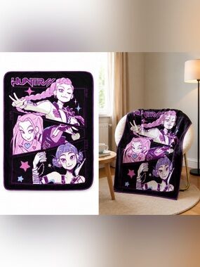 NWT KPOP Demon Hunters Huntrix Pop Stars Throw Blanket 46x60 Black Purple Ultra